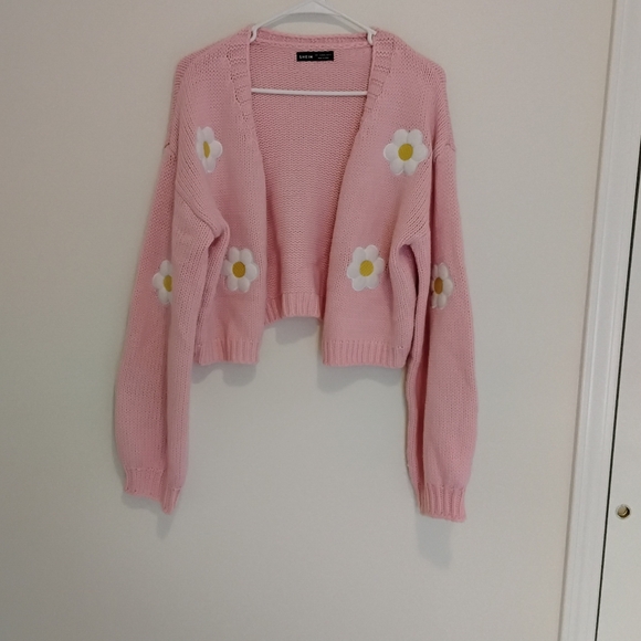 SHEIN Sweaters - SHEIN Pink Floral Cardigan
